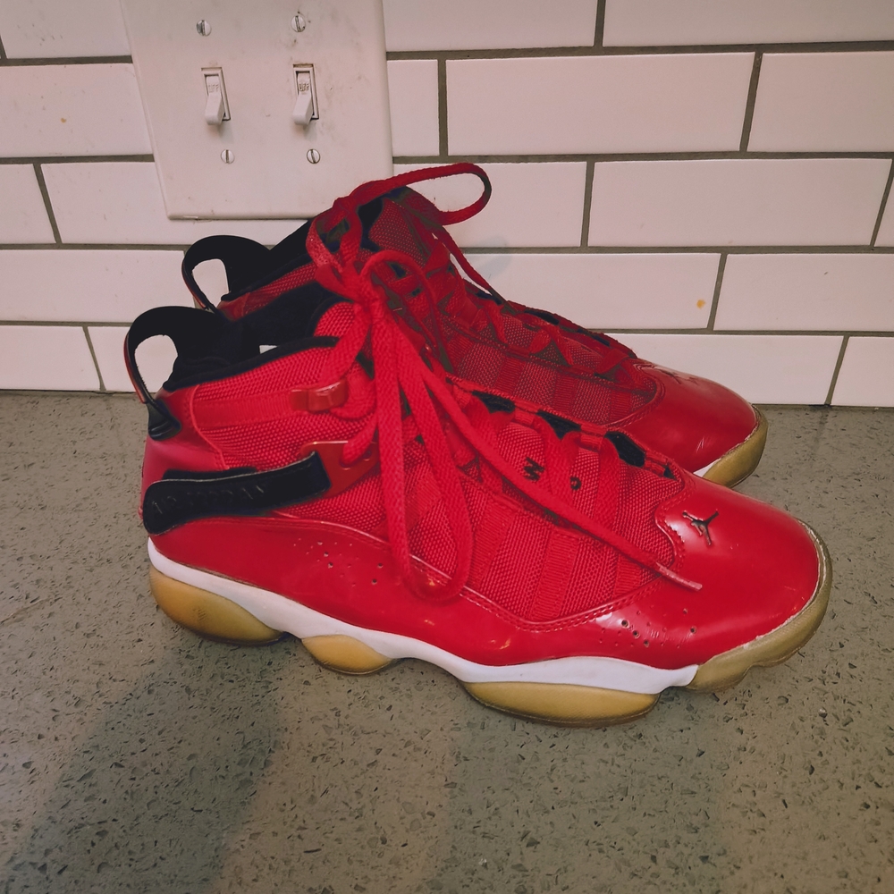 Jordan Red Air 6 Athletic Shoes with Glossy Leather